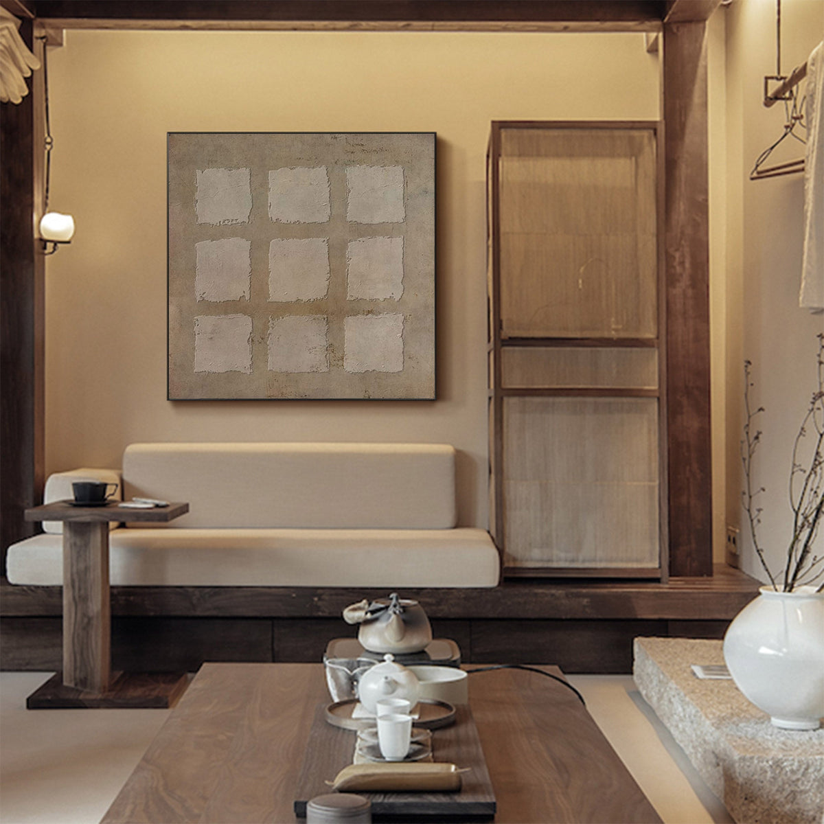 Wabi-Sabi Wall Art Minimalist Grid Texture Painting