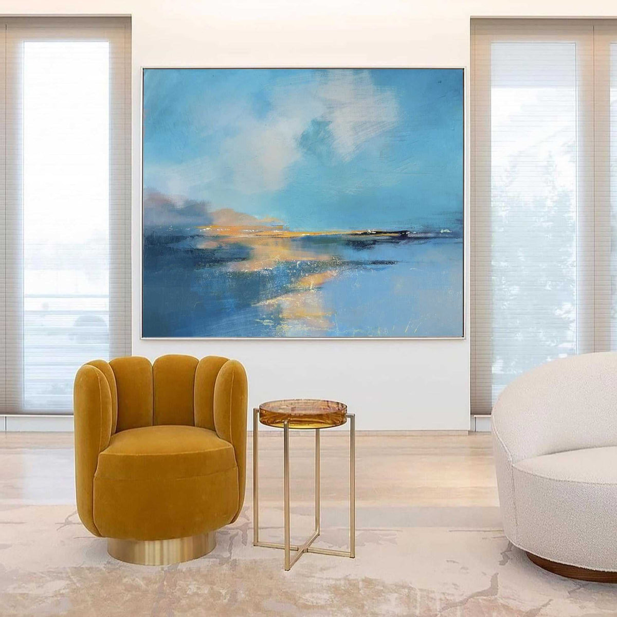 Impressionist Seascape Abstract Hand‑Painted Shimmering Gold Textured Artwork