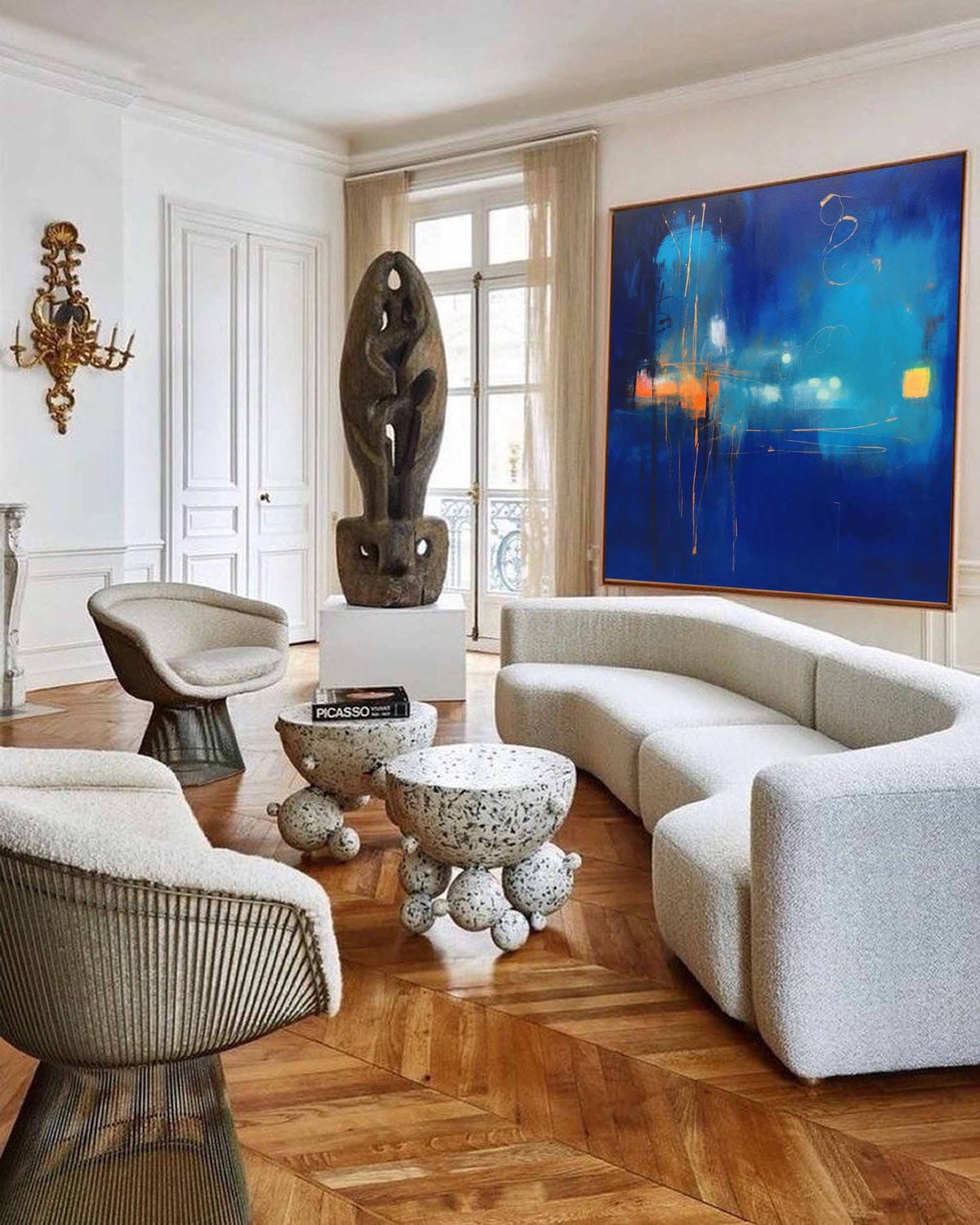Expressionist City Lights Painting Deep Blue Wall Art
