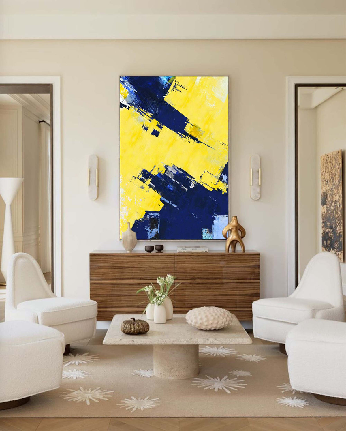 Yellow Navy Blue Abstract Wall Art