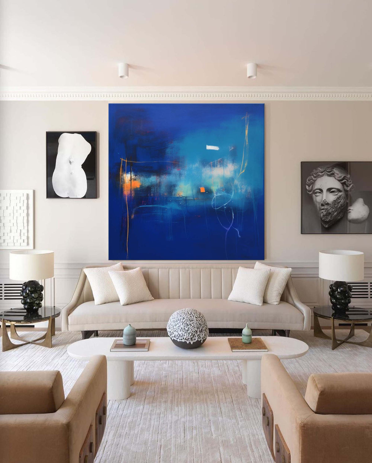 Expressionist Deep Blue Painting Vibrant Modern Wall Art