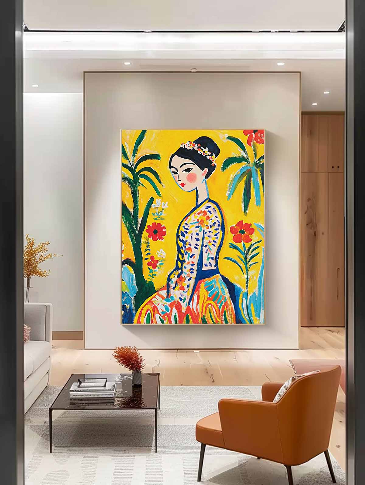 Fauvist Portrait Painting Vibrant Yellow Floral Wall Art