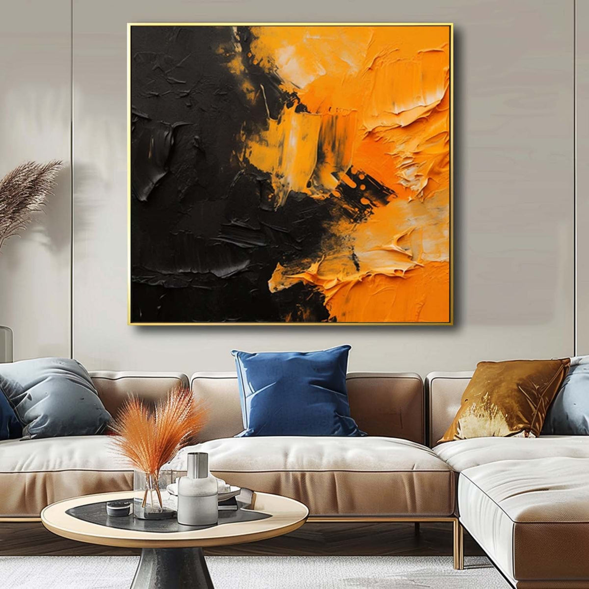 Bold Impasto Abstract Oil Painting Orange Black