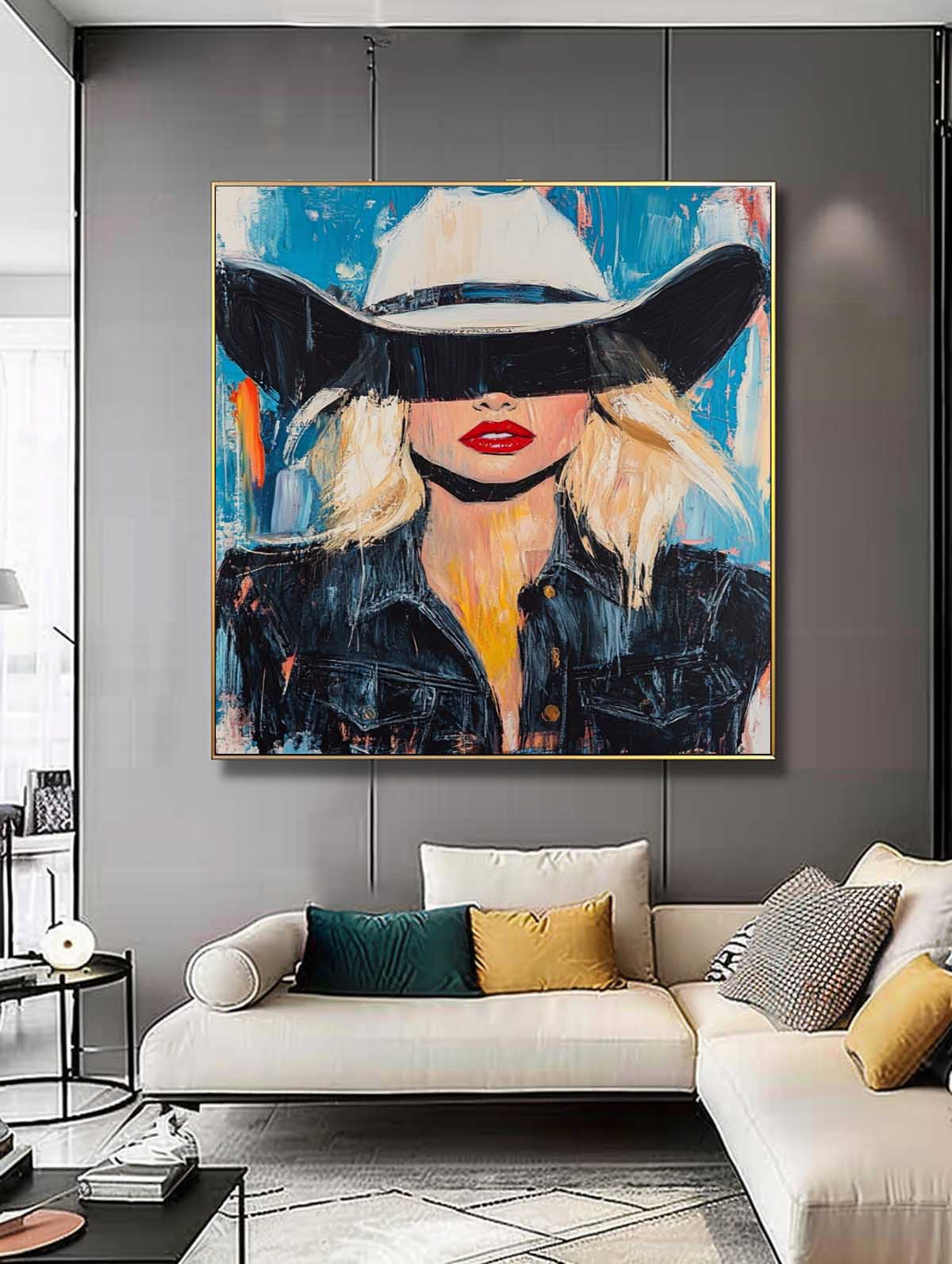 Red Lip Cowgirl Pop Art Portrait Colorful
