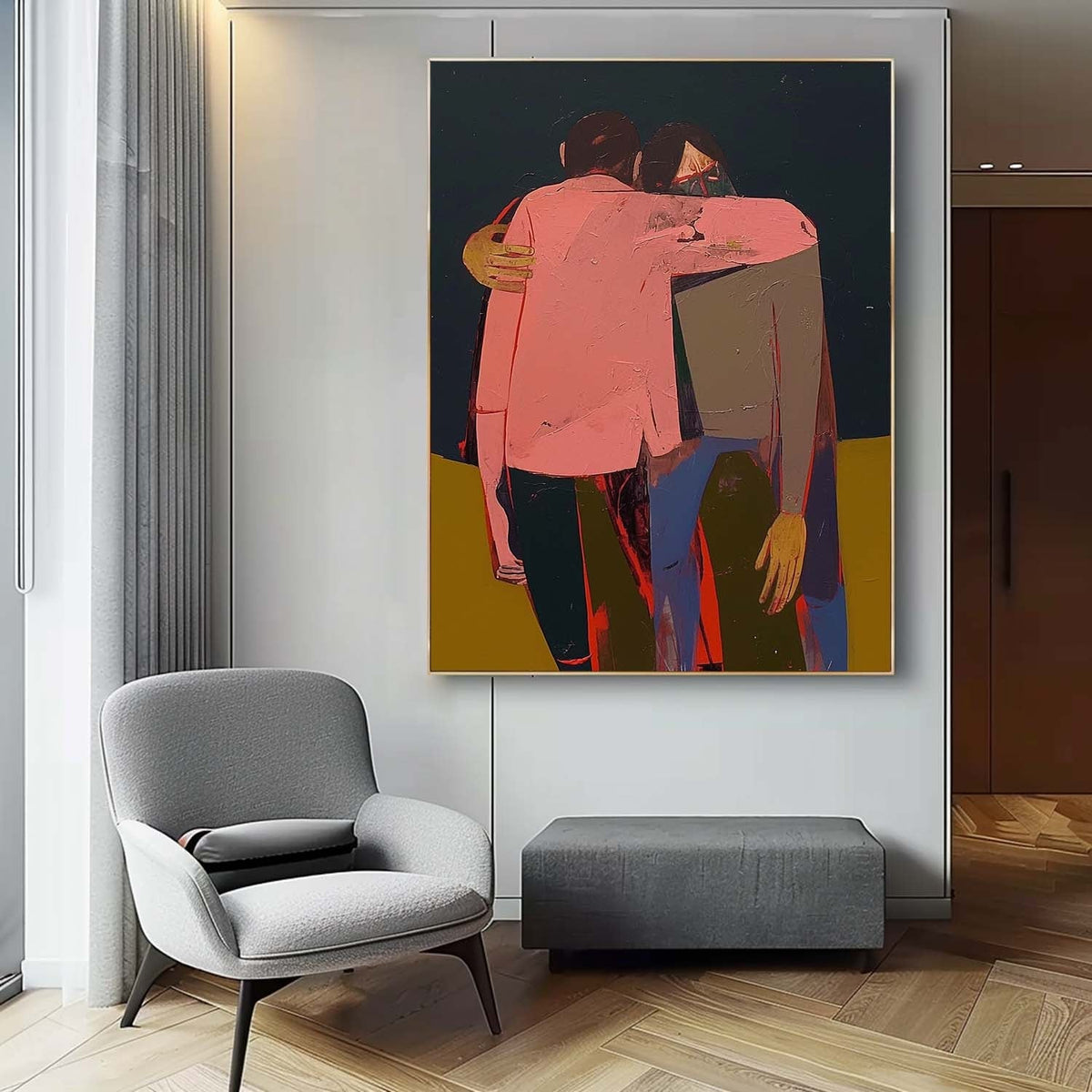 Modern Expressionist Embrace Painting Intimate