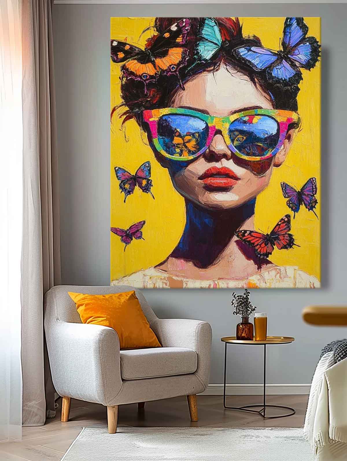 Pop-Art Butterfly Muse Portrait Oil Painting