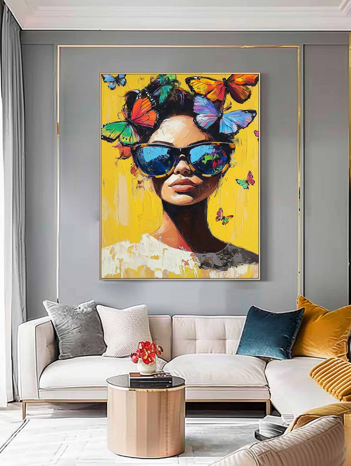Neo-Expressionist Butterfly Crown Portrait Oil Painting