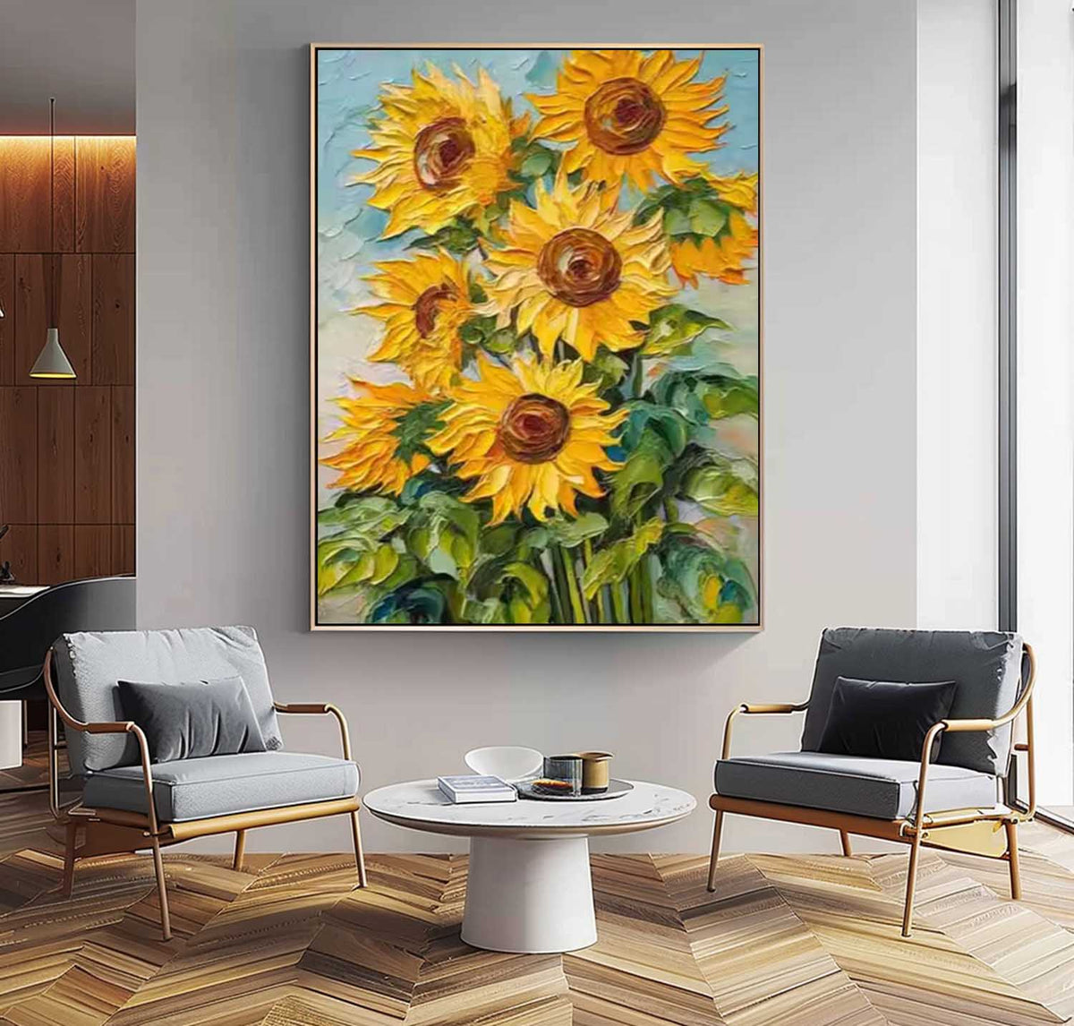 Vibrant Impasto Sunflower Oil Painting Yellow Floral