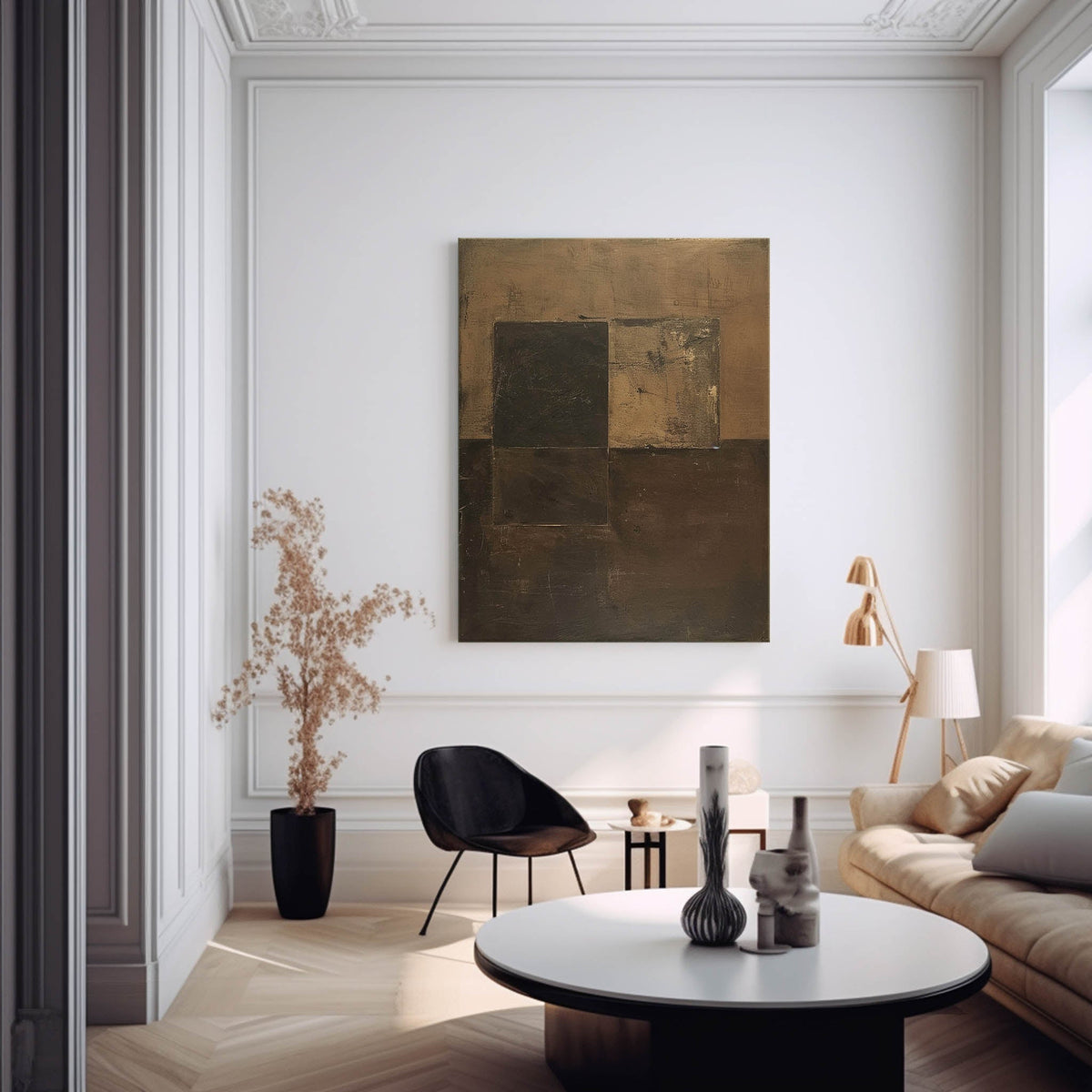 Wall Art Brown Block Abstract Geometric