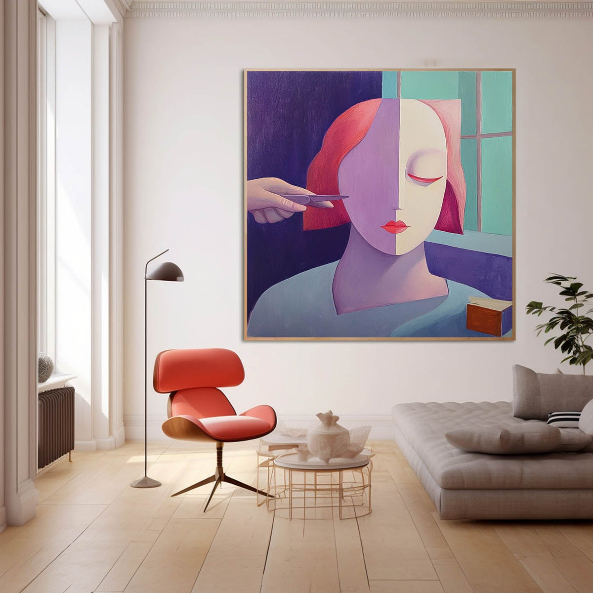 Surreal Haircut Portrait Oil Painting