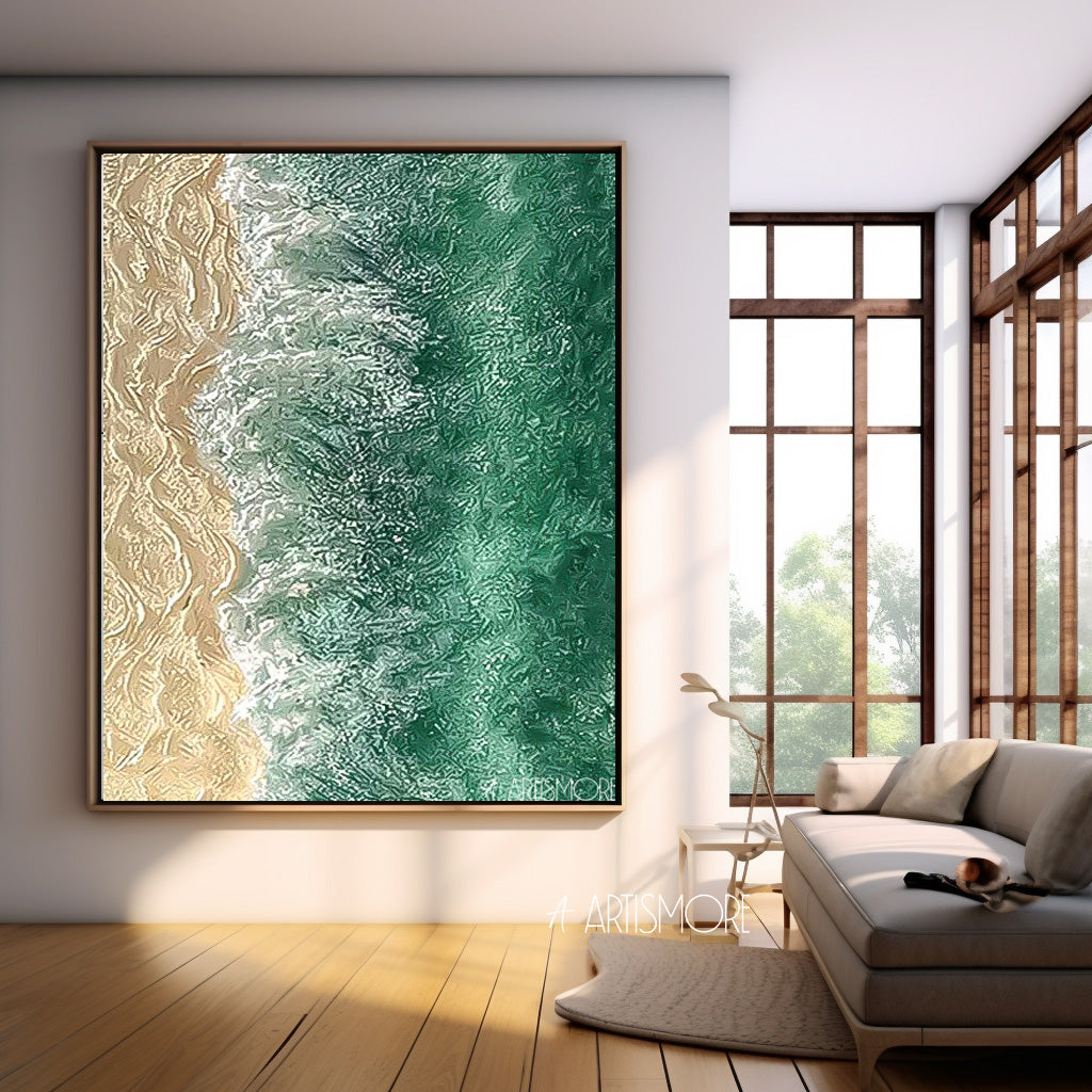 Textured Coastal Wall Art Emerald Green Ocean