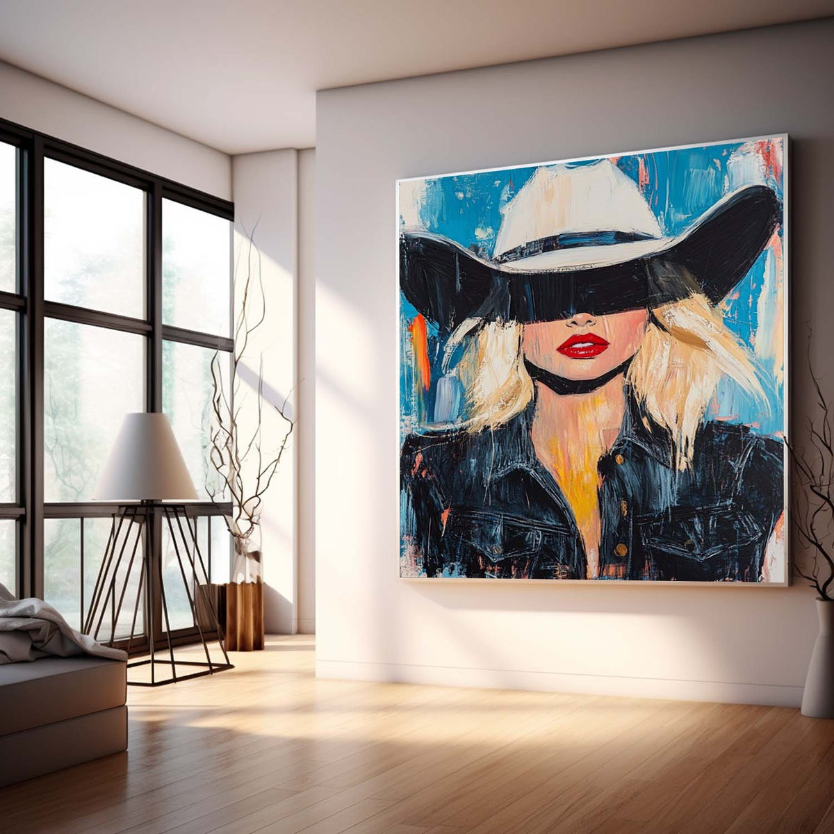 Red Lip Cowgirl Pop Art Portrait Colorful