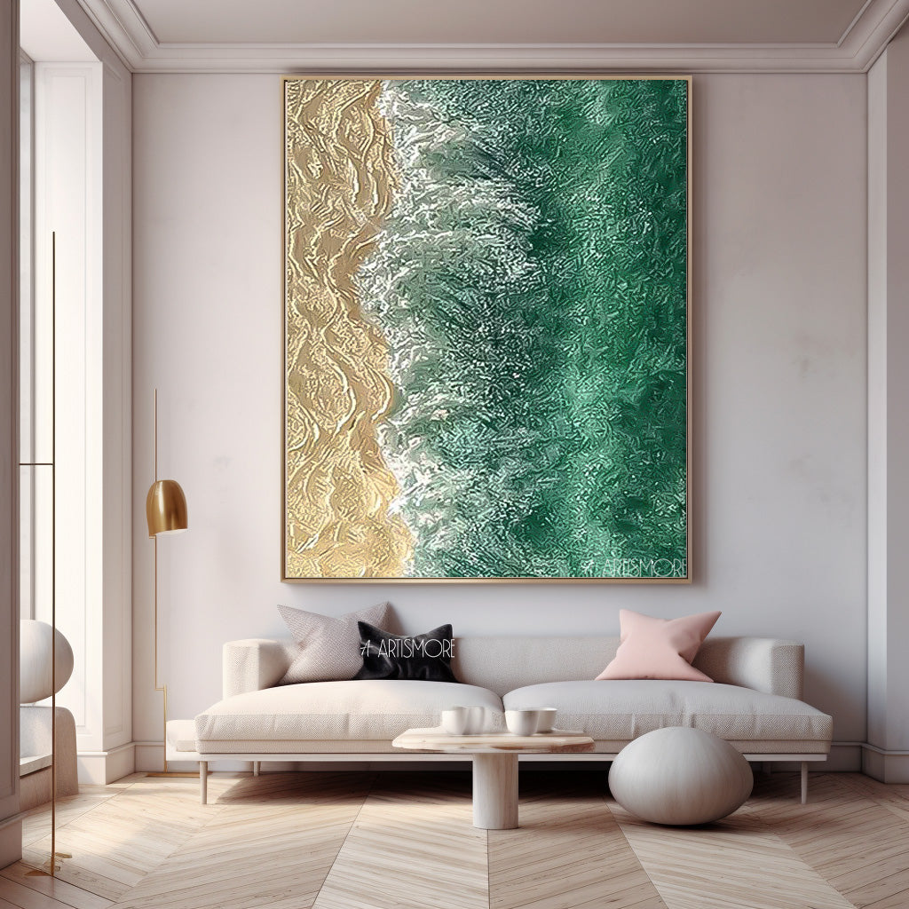 Textured Coastal Wall Art Emerald Green Ocean