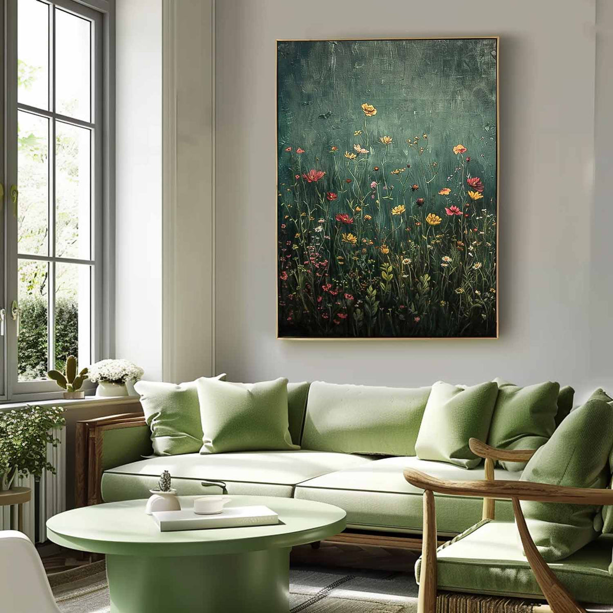 Vintage Wildflower Meadow Textured Oil Painting