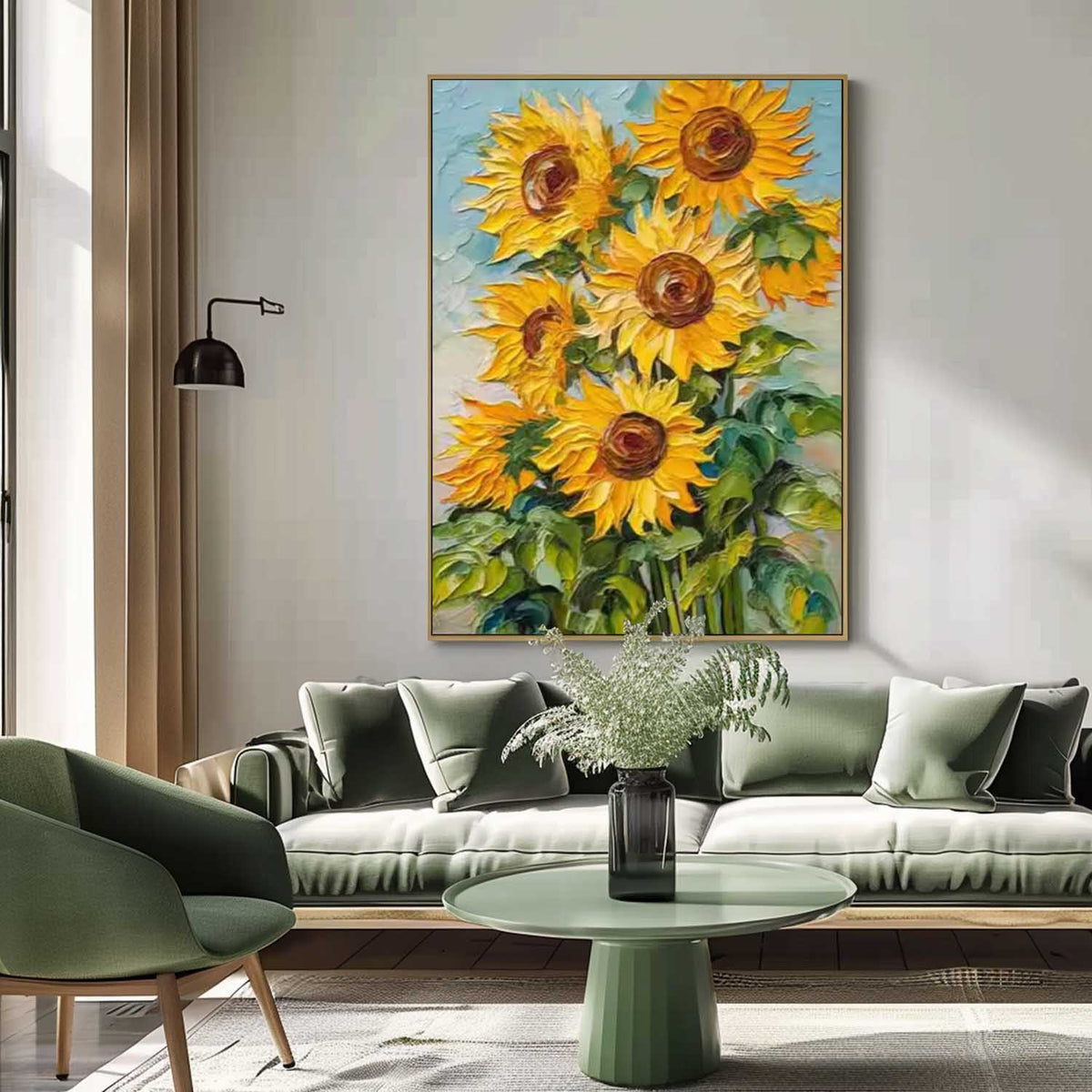 Vibrant Impasto Sunflower Oil Painting Yellow Floral