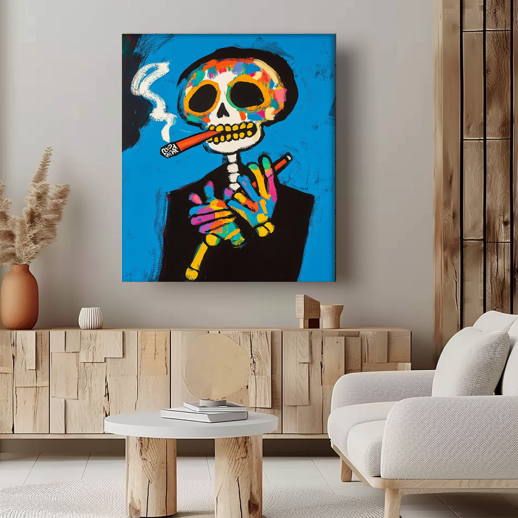 Day of the Dead Pop Art Painting Vibrant Skeleton