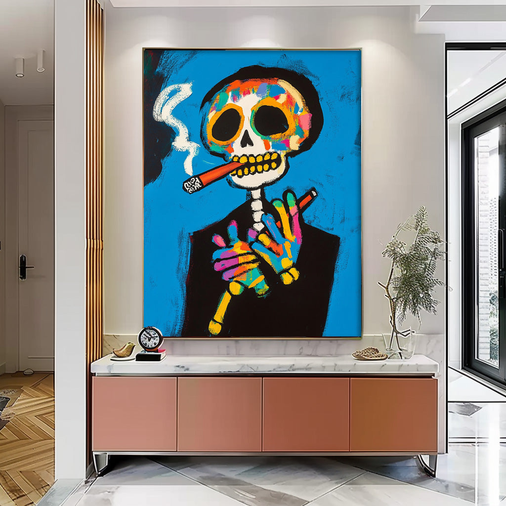 Day of the Dead Pop Art Painting Vibrant Skeleton