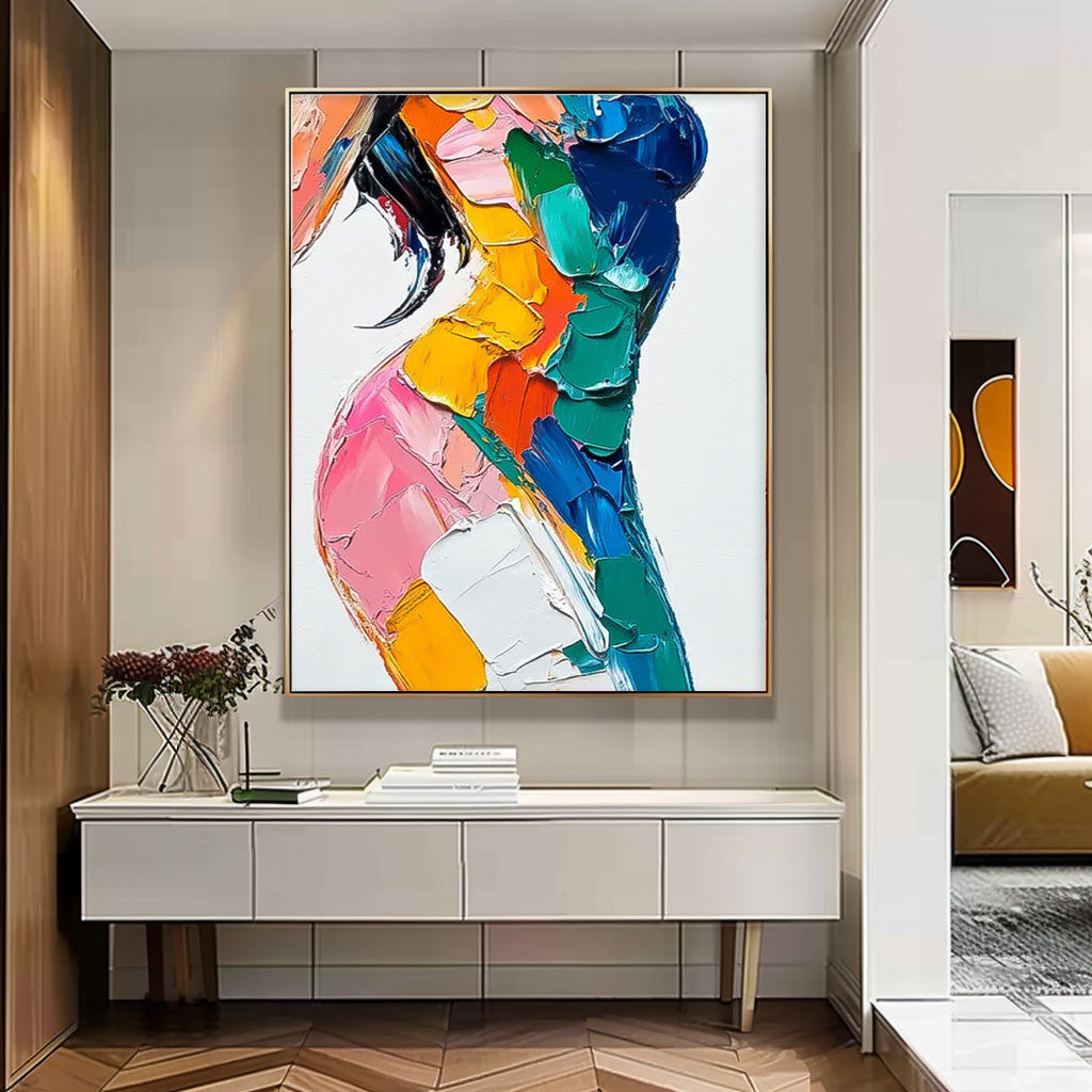 Rainbow Impasto Abstract Female Figure Painting