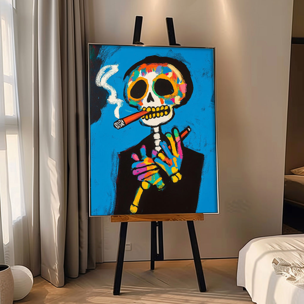 Day of the Dead Pop Art Painting Vibrant Skeleton