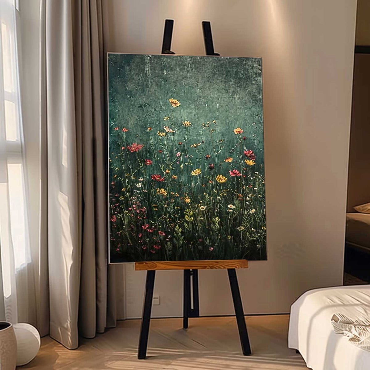 Vintage Wildflower Meadow Textured Oil Painting