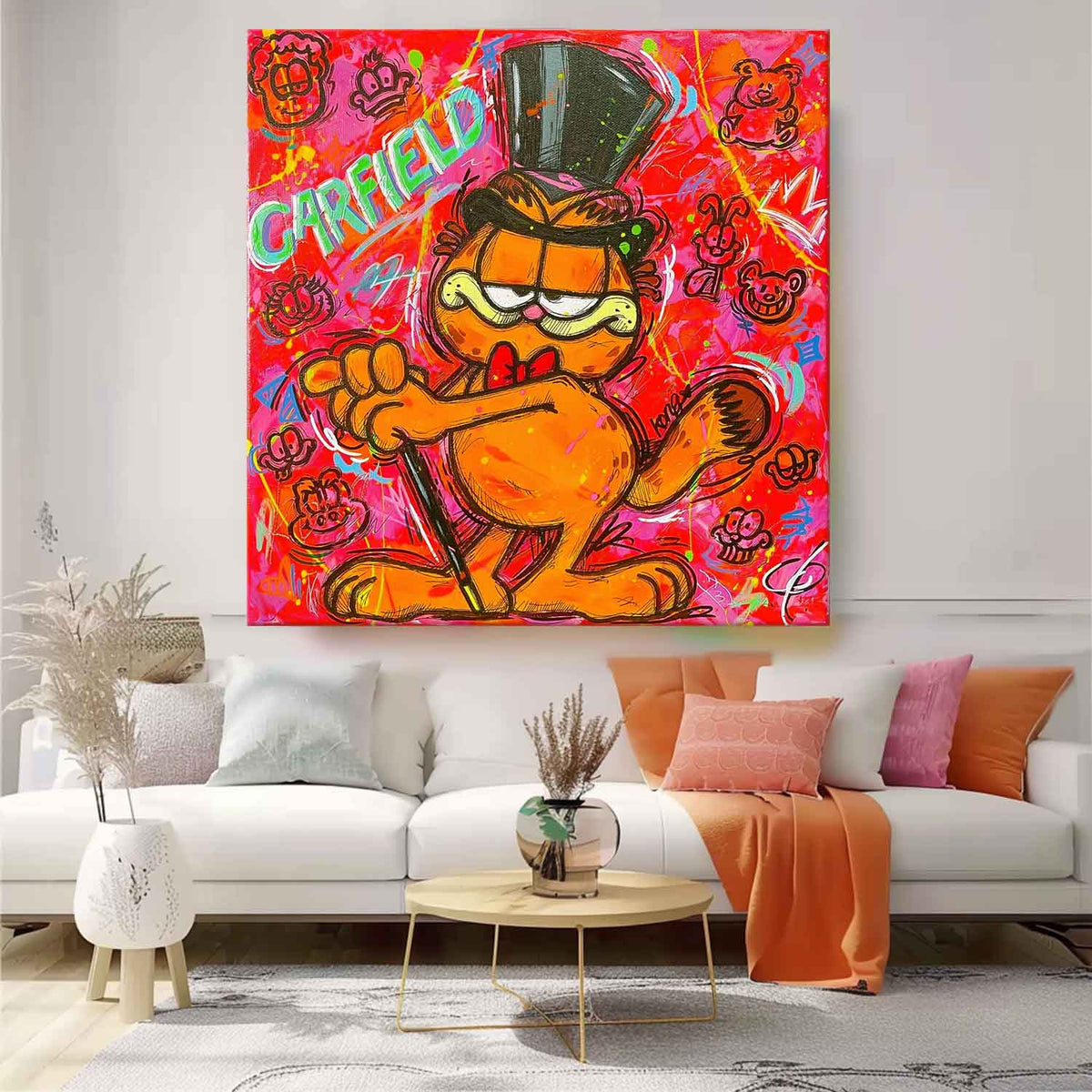 Dapper Garfield In Top Hat Pop Art Graffiti Wall Art