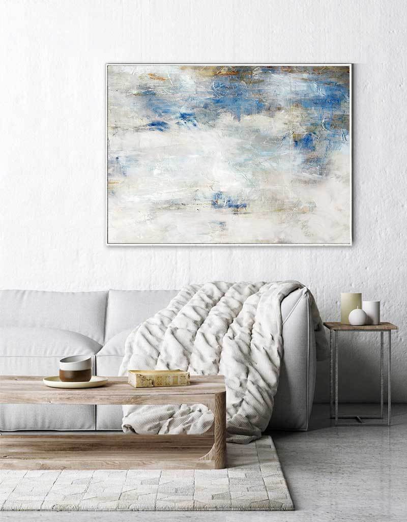 Coastal Abstract Painting Soft Blue & White