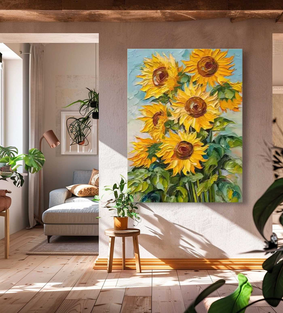 Vibrant Impasto Sunflower Oil Painting Yellow Floral