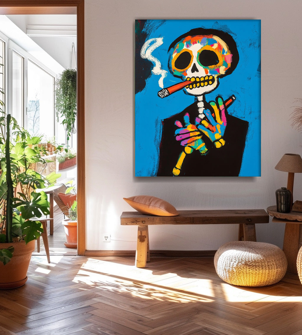 Day of the Dead Pop Art Painting Vibrant Skeleton