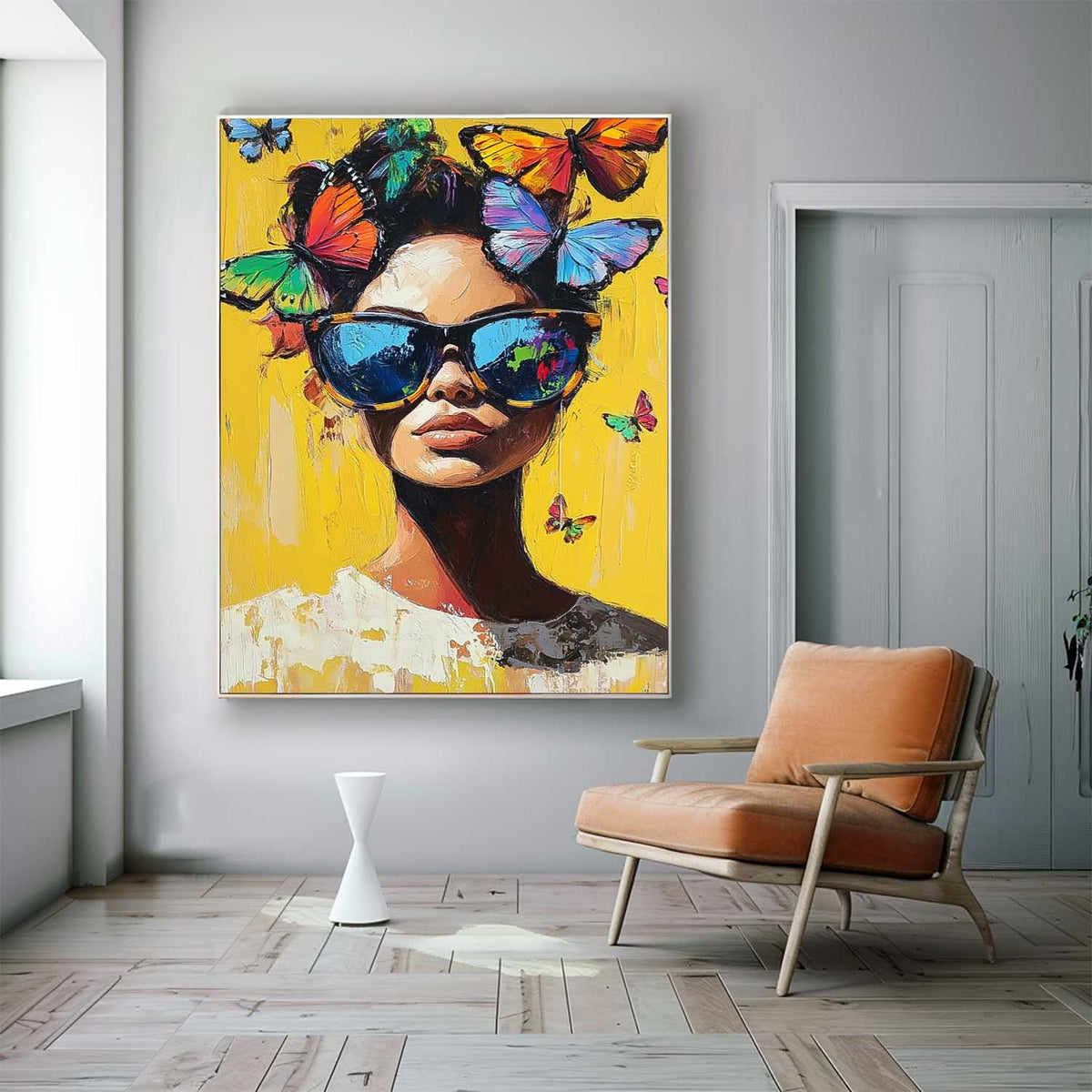 Neo-Expressionist Butterfly Crown Portrait Oil Painting