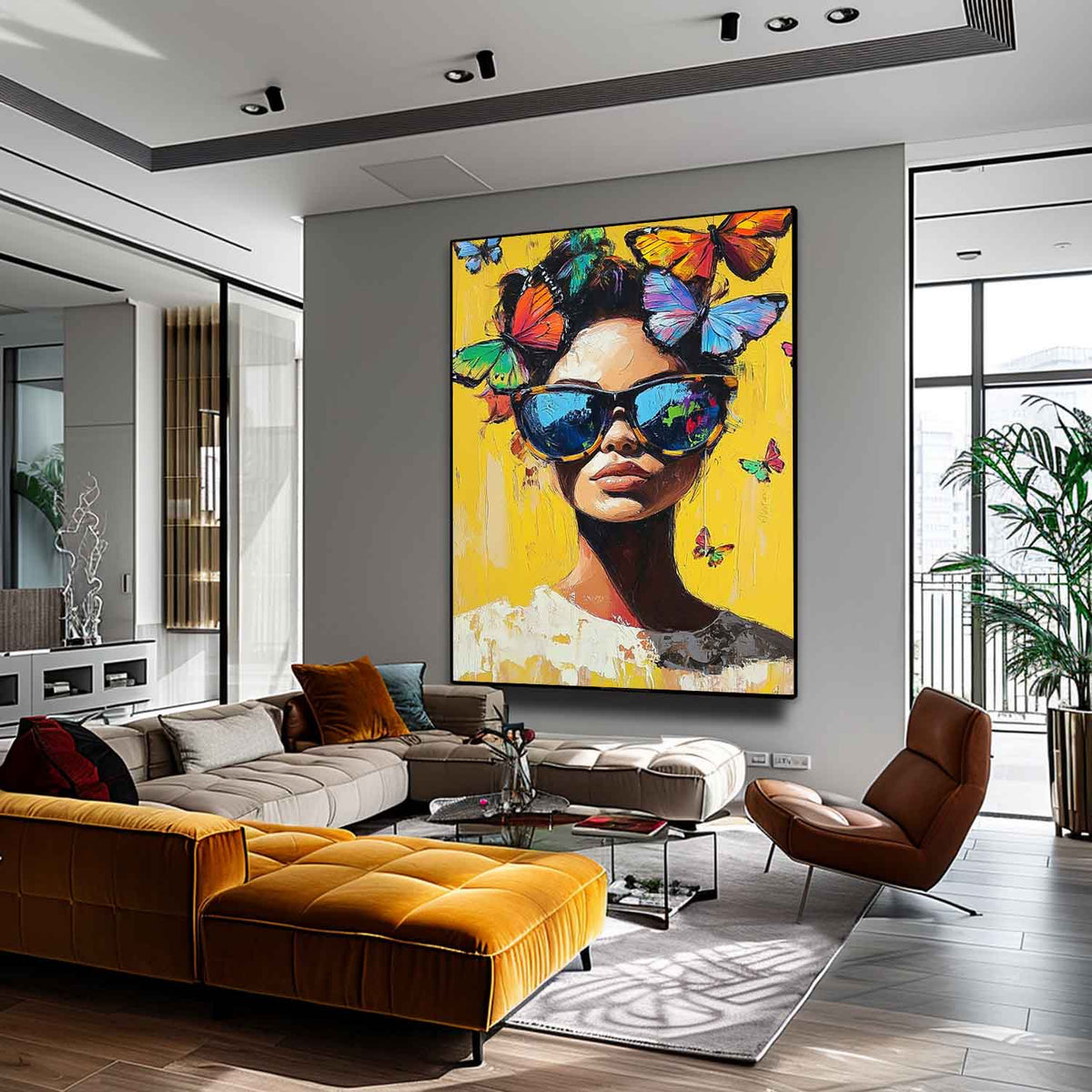 Neo-Expressionist Butterfly Crown Portrait Oil Painting