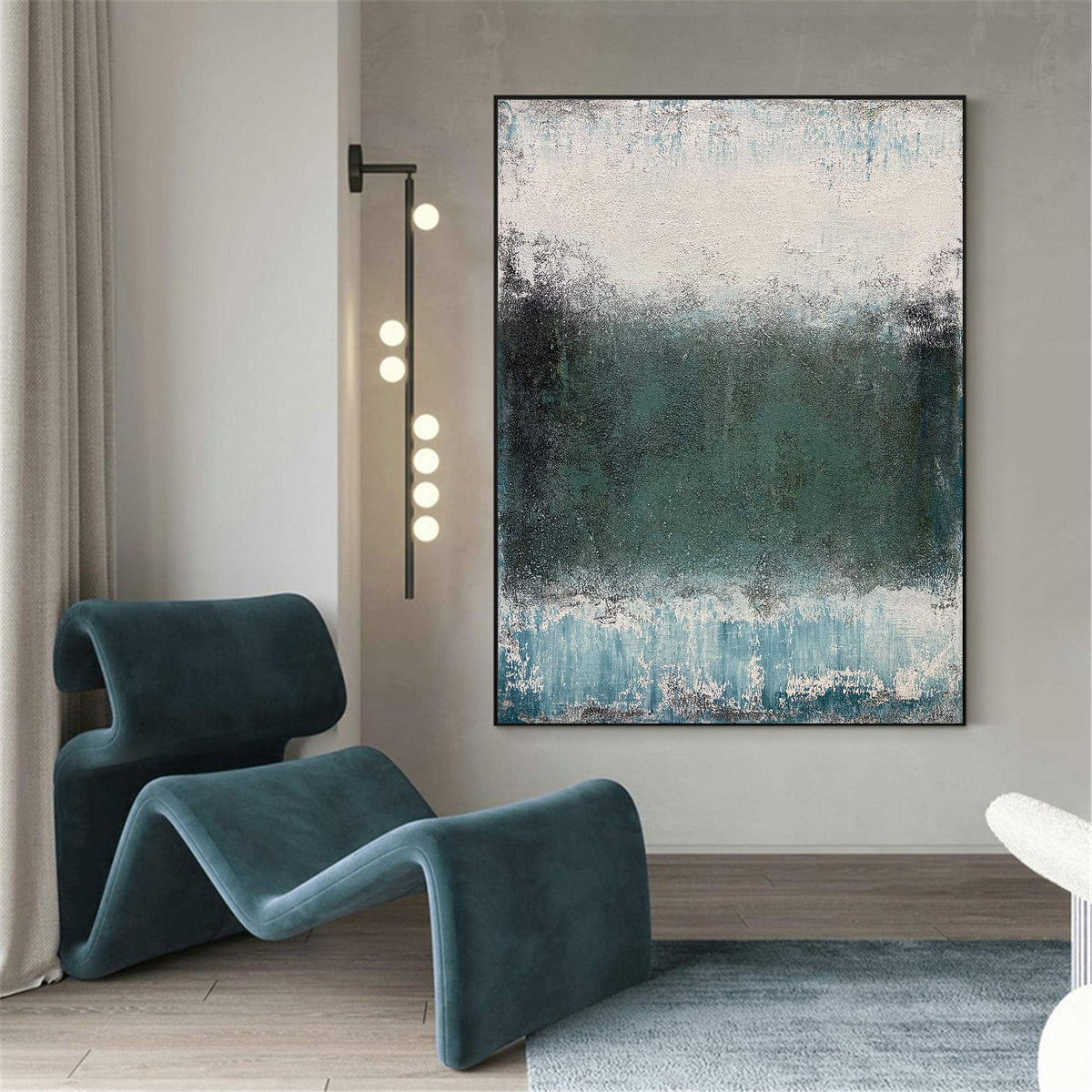 Modern Teal Mist Abstract Canvas Wall Art
