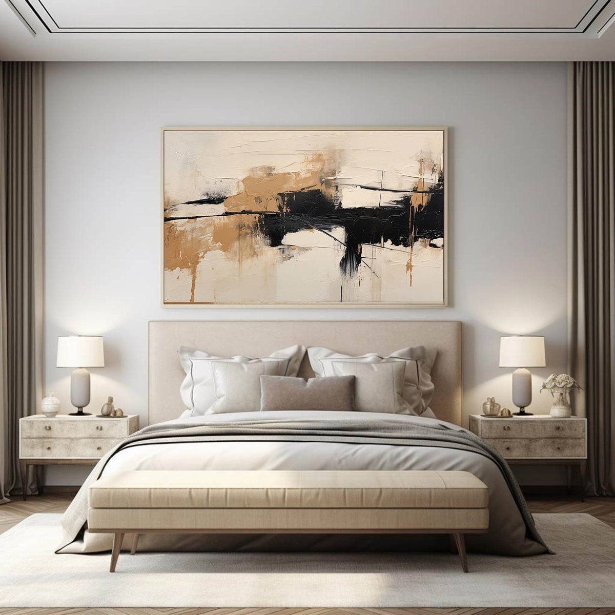 Warm Beige Black Abstract Canvas Wall Art