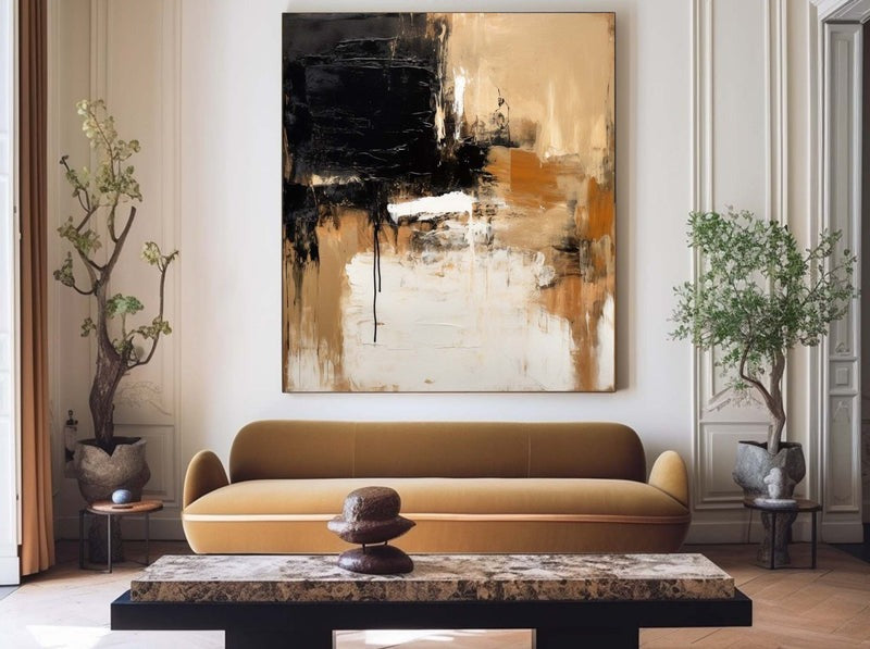 Wall Art Abstract Black Beige Painting