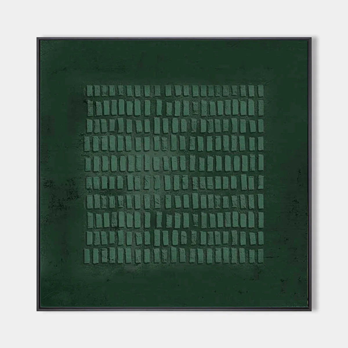 Dark Green Textured Grid Abstract Oil Painting