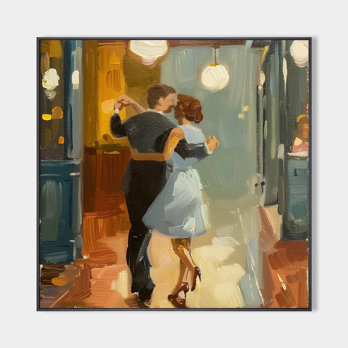 Romantic Dancing Couple Figure Warm‑Tone Vivid Brushstroke Textured Artwork