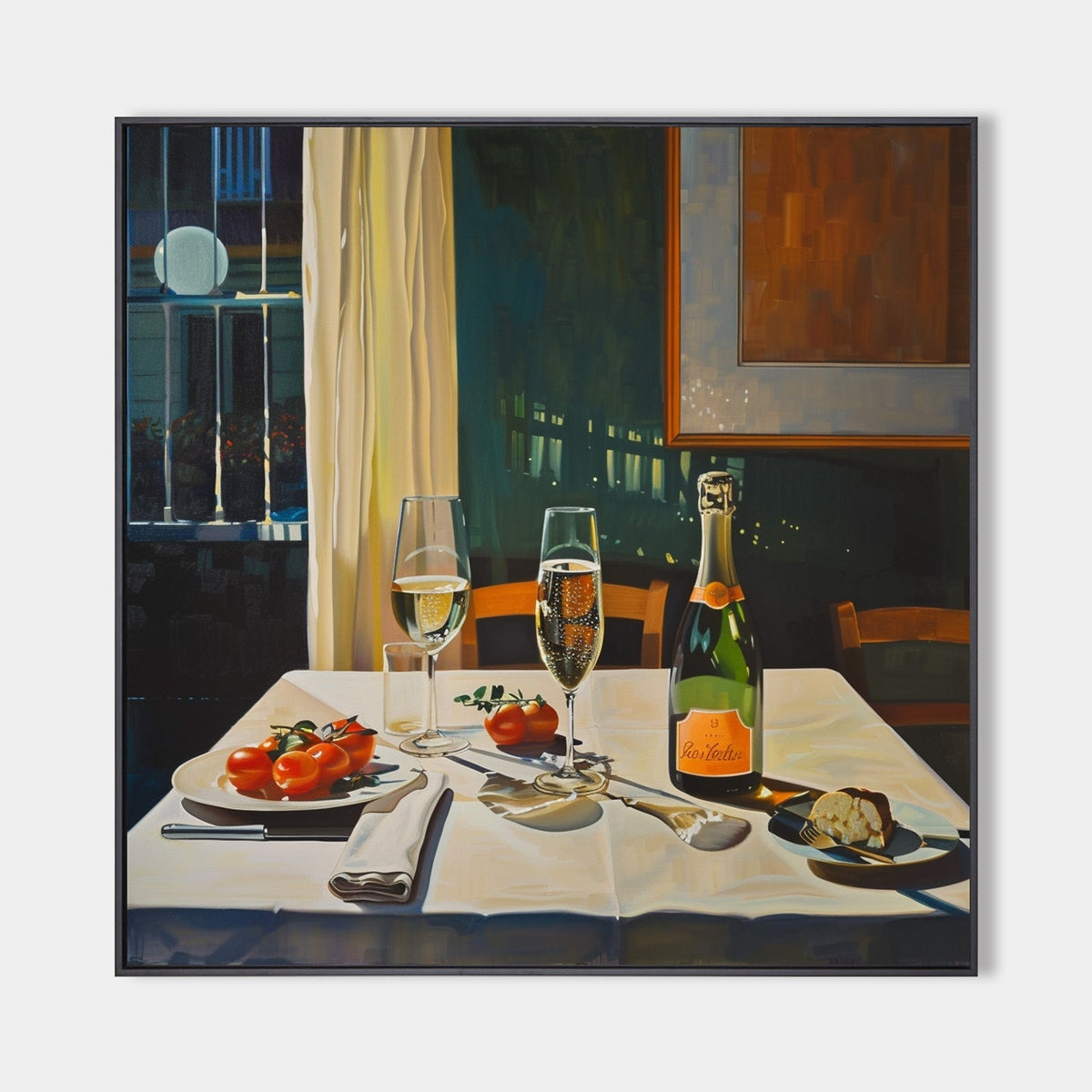Intimate Dinner Table Vintage Painting