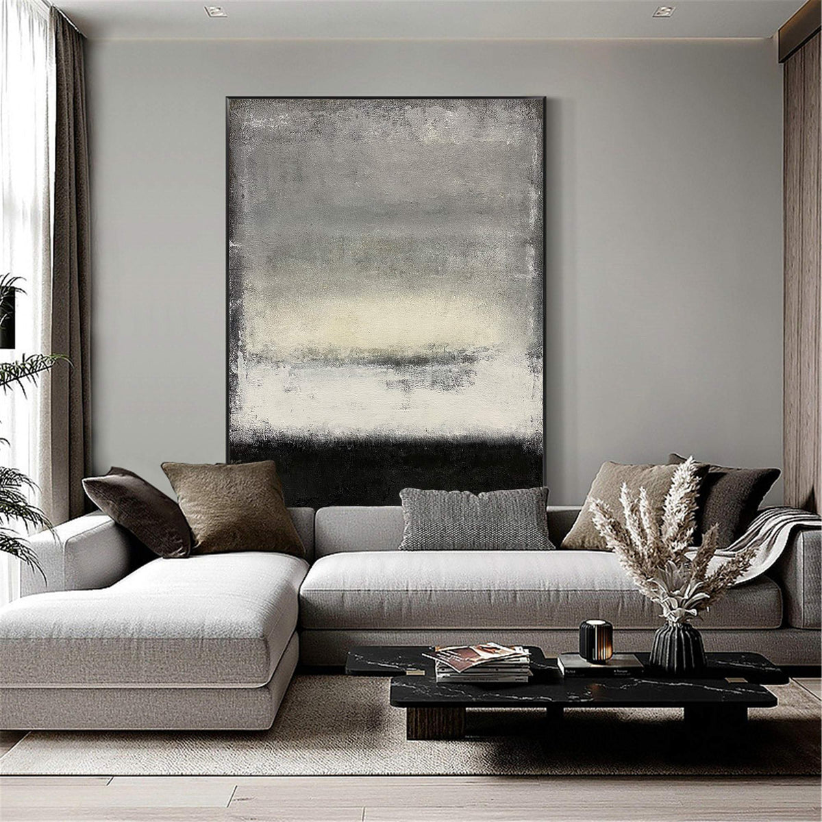 Monochrome Horizon Abstract Oil Painting