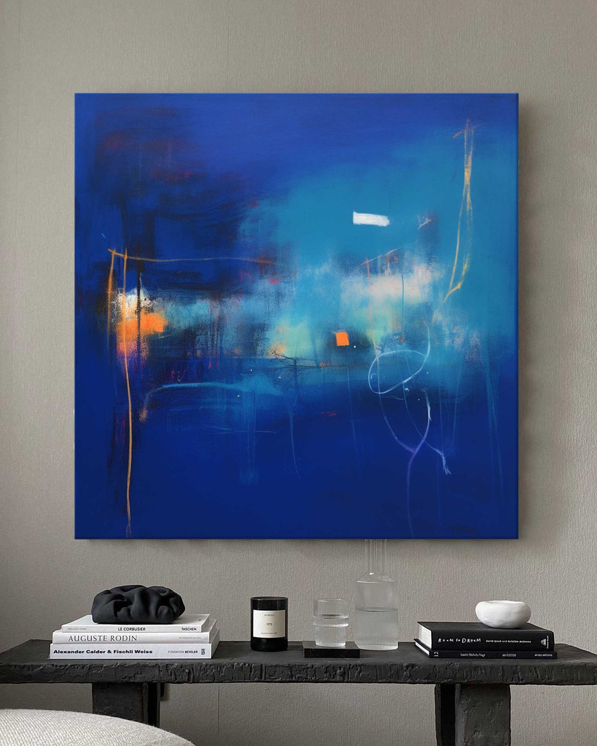 Expressionist Deep Blue Painting Vibrant Modern Wall Art