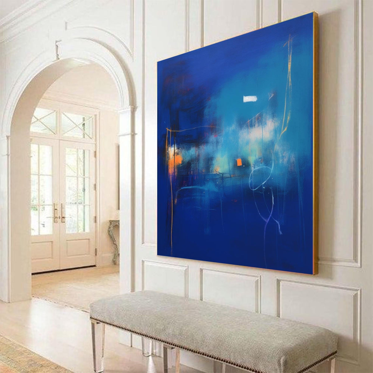 Expressionist Deep Blue Painting Vibrant Modern Wall Art