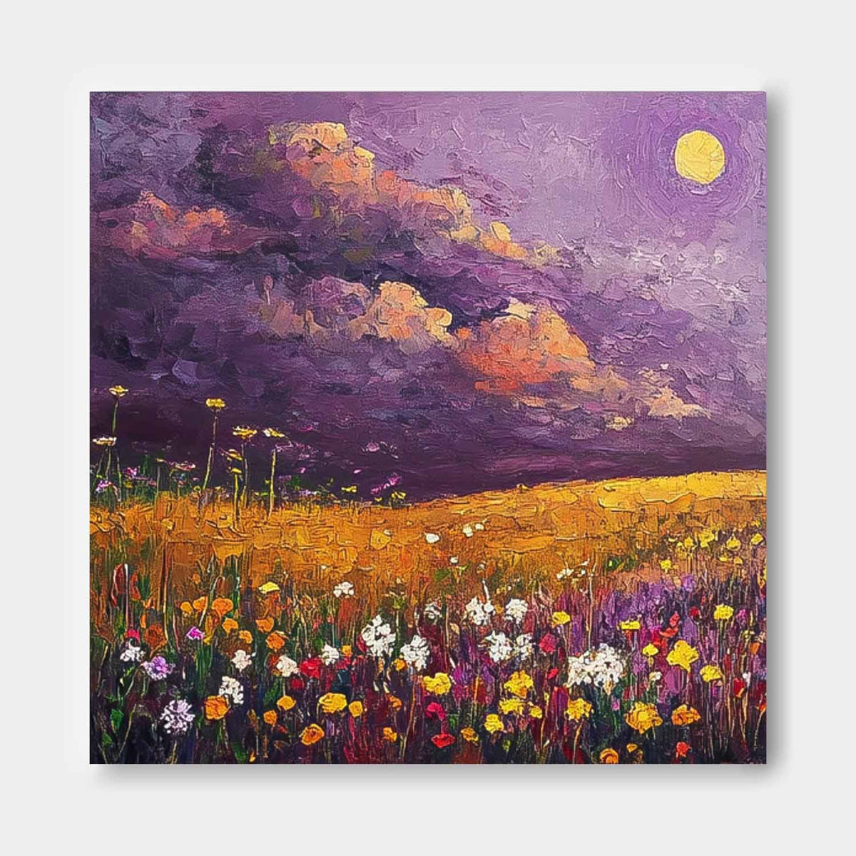 Moonlit Wildflower Field Impressionist Oil Painting