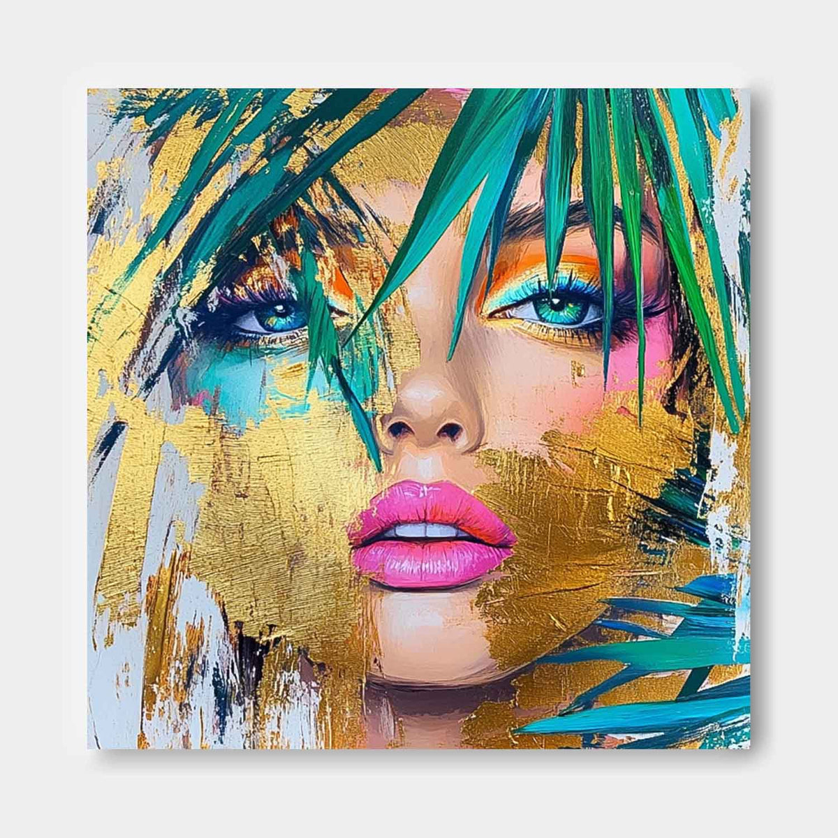 Golden Tropical Woman Portrait Oil Painting