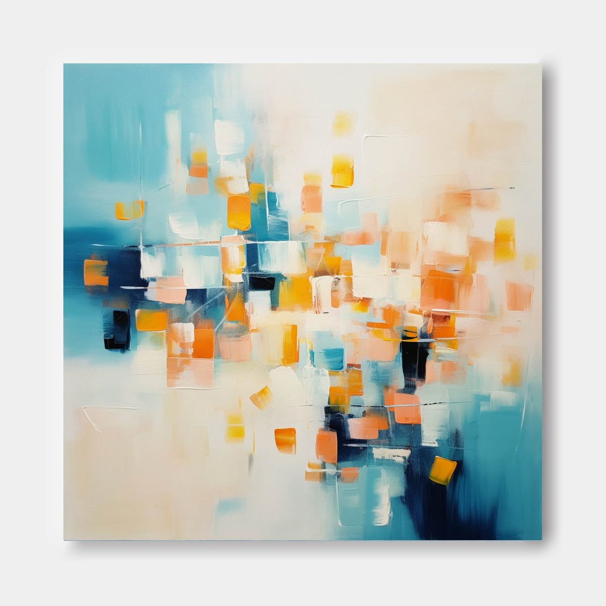 Abstract Geometric Painting Warm Orange And Blue