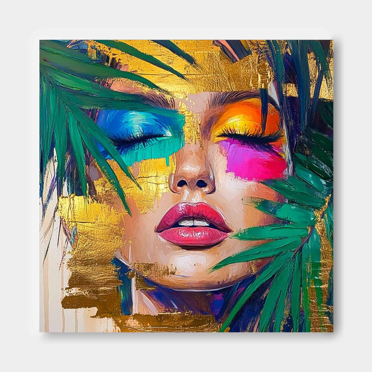 Vibrant Tropical Woman Portrait Gold Leaf