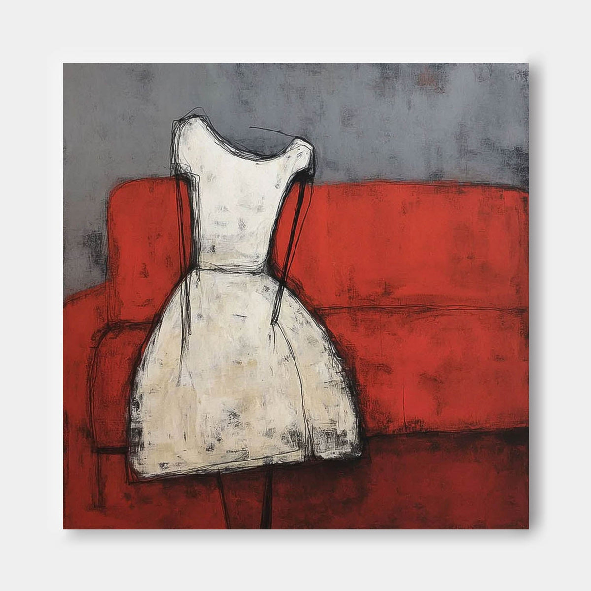 White Dress Red Sofa Narrative Wall Art