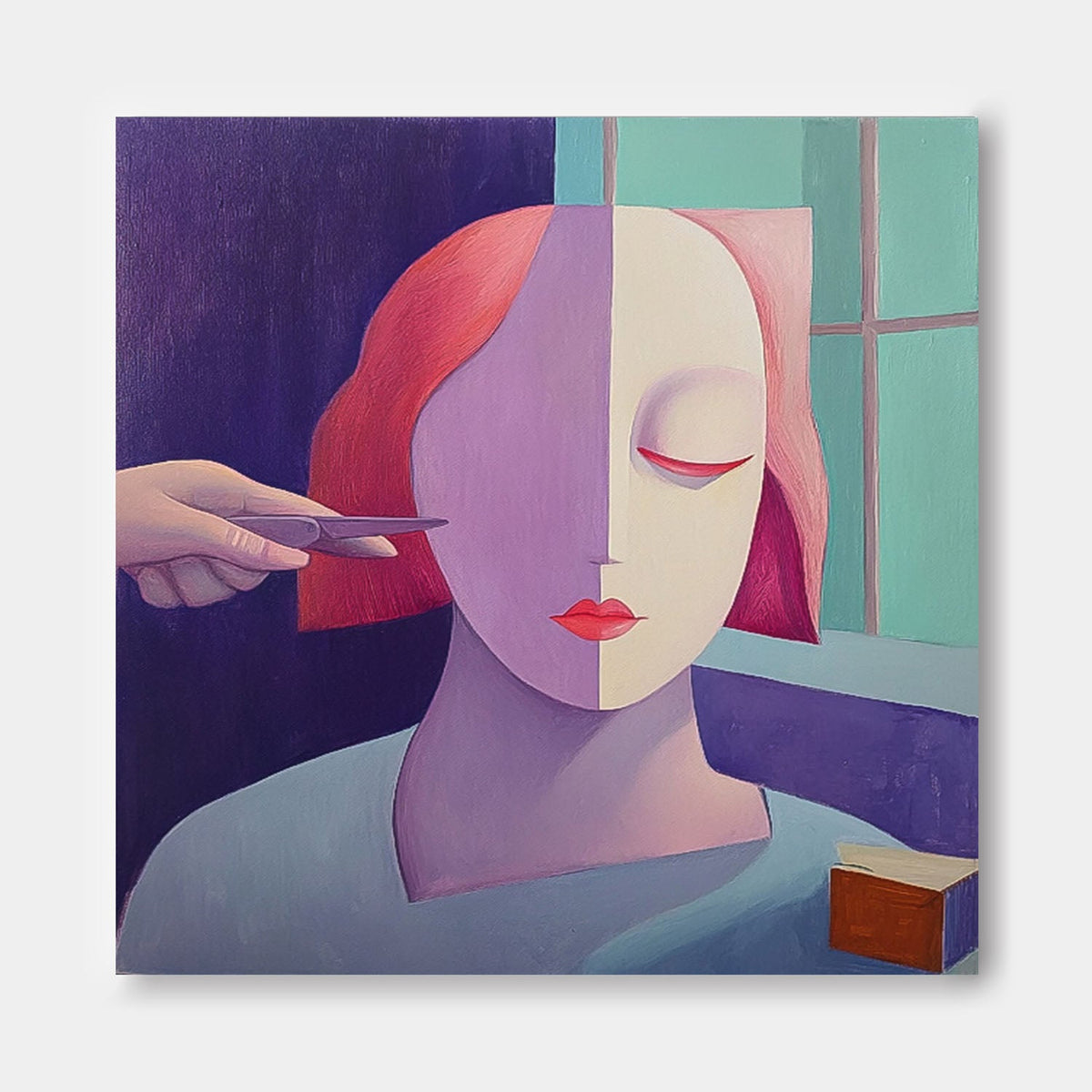 Surreal Haircut Portrait Oil Painting