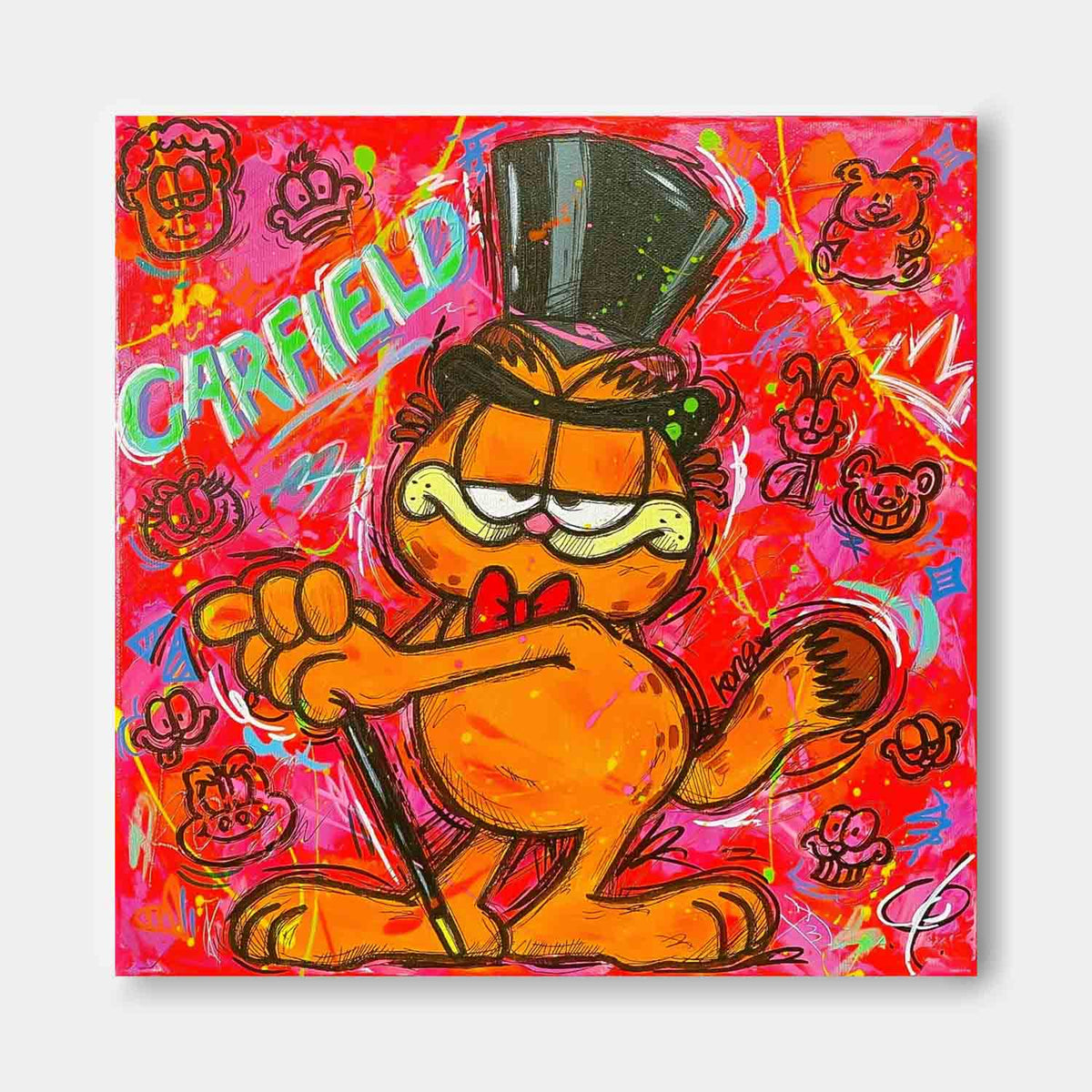 Dapper Garfield In Top Hat Pop Art Graffiti Wall Art