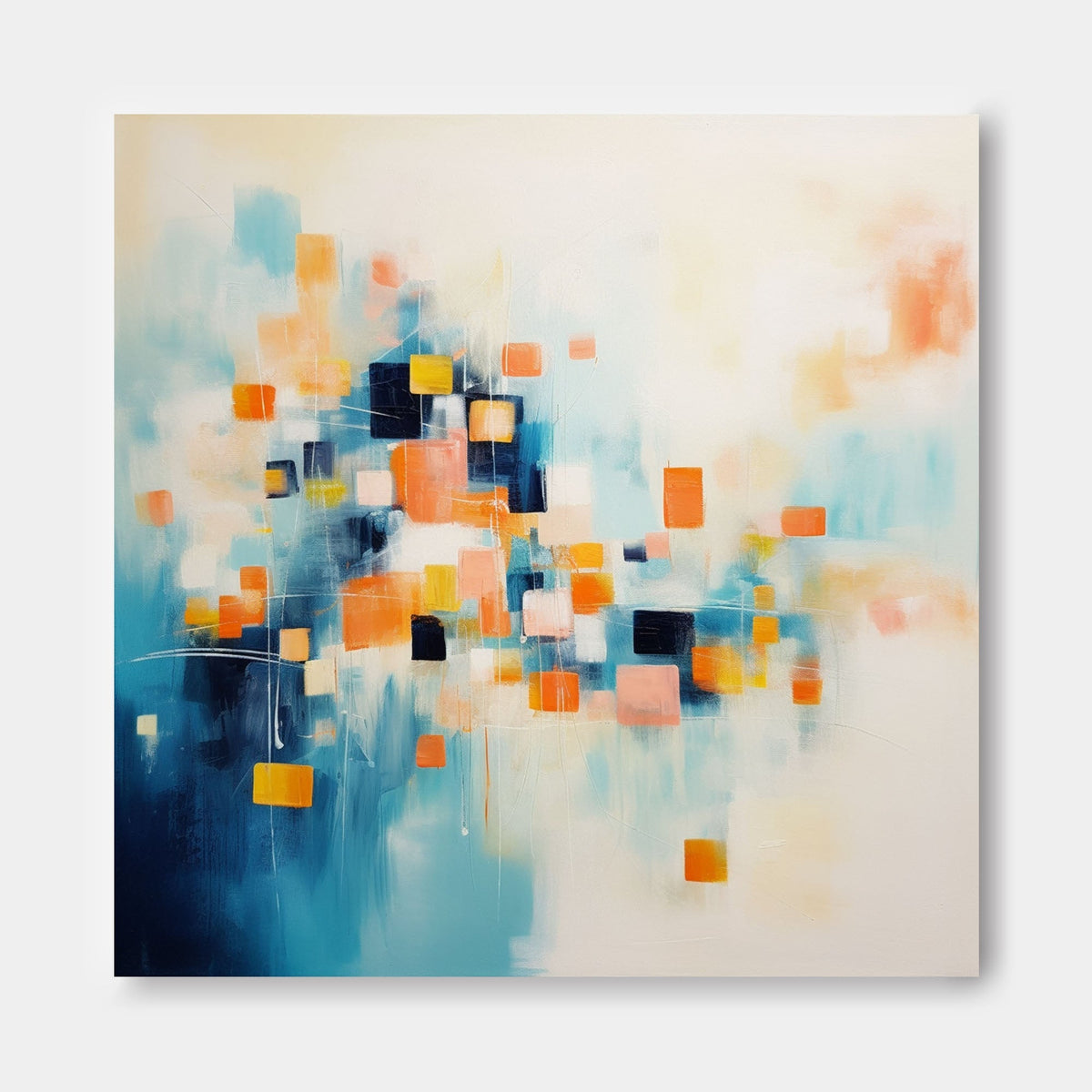 Geometric Pixel Painting Warm Orange Blue
