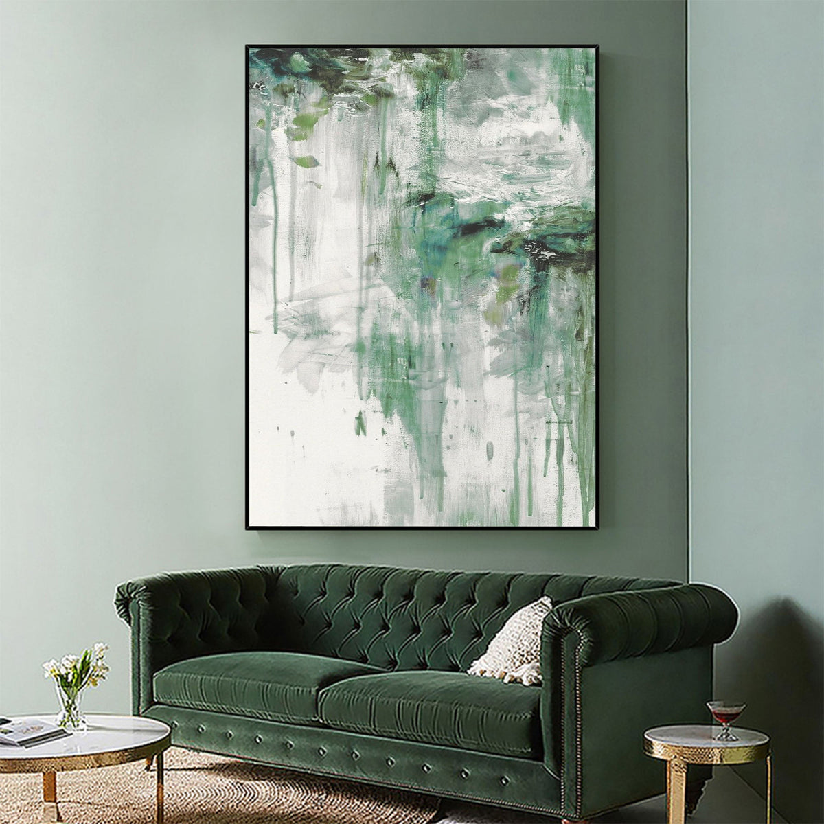 Vertical Fresh Green Dripping Texture Wall Art