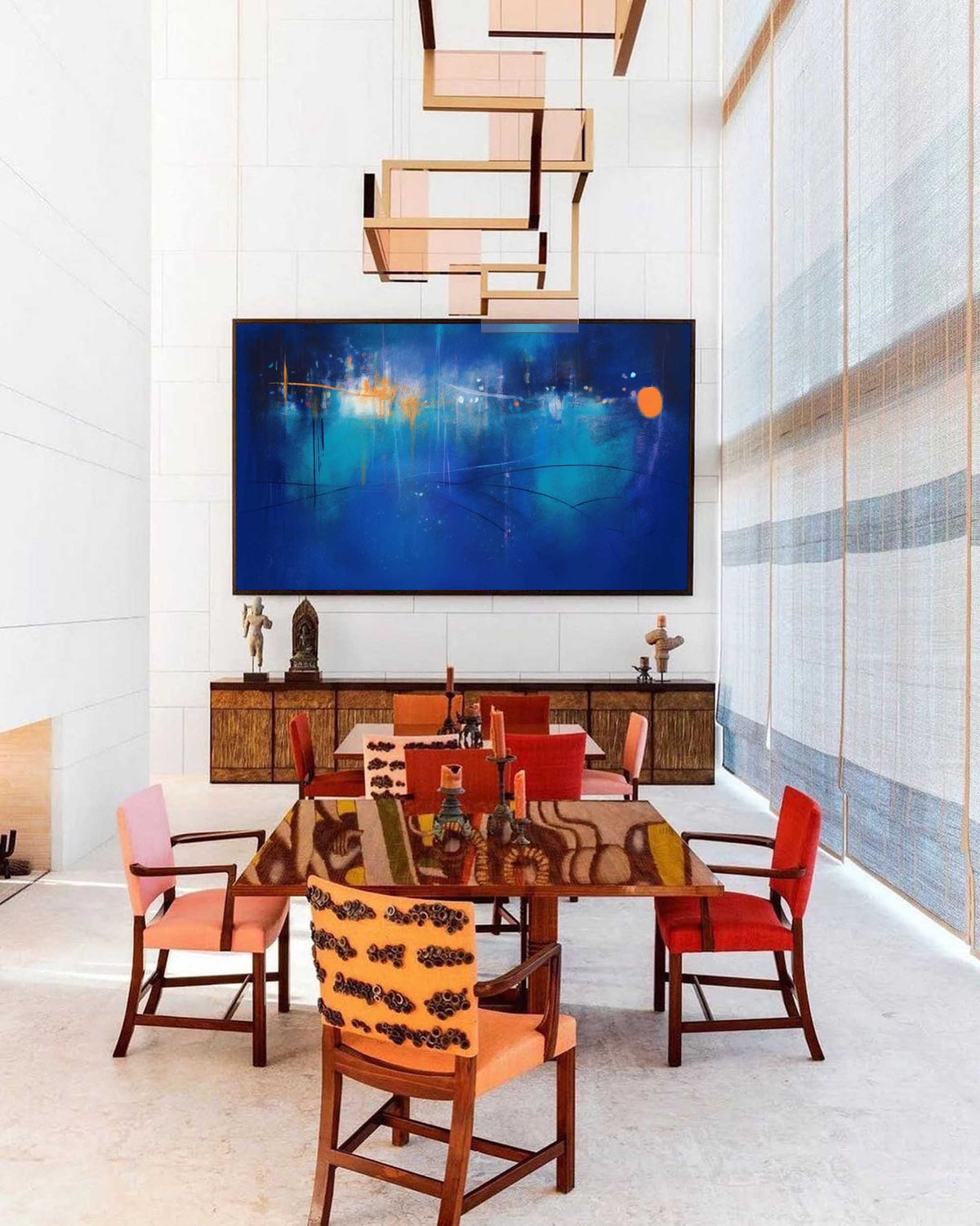 Expressionist Panoramic City Painting Deep Blue Modern