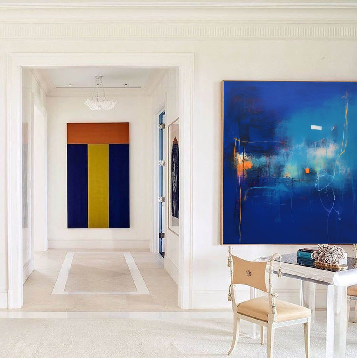 Expressionist Deep Blue Painting Vibrant Modern Wall Art